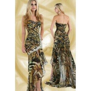Xcite Printed Chiffon Prom Dress 32277 Leopard